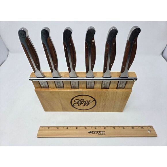 GUNTER WILHELM EXECUTIVE CHEF SERIES STEAK KNIVES SET OF 6 GERMAN STEEL W/ RACK - Picture 10 of 10